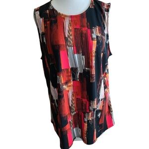 Liz Claiborne Red and Black Abstract Sleeveless Blouse XL
